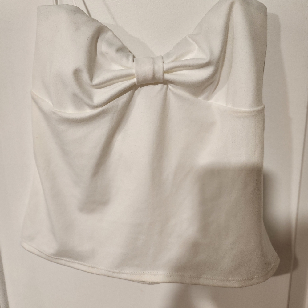 White Bow Strapless Top